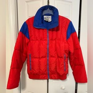 Vintage Colin Red and Blue Men's warm Down Ski/Snowboard Jacket Size Large